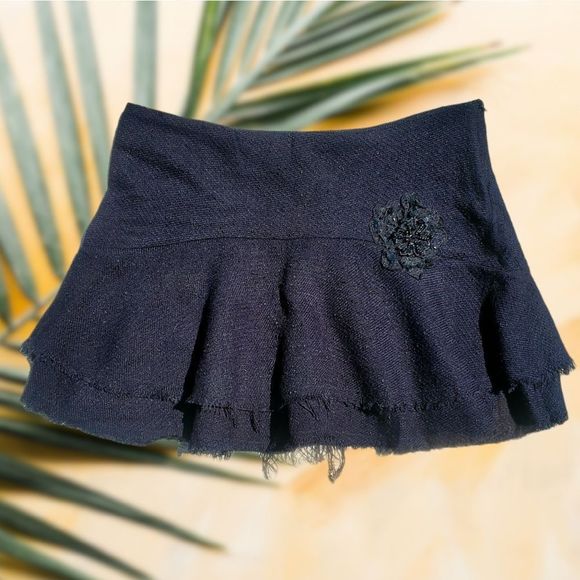 Agaci Too Dresses & Skirts - Black Mini Flare Skirt with Appliqué
